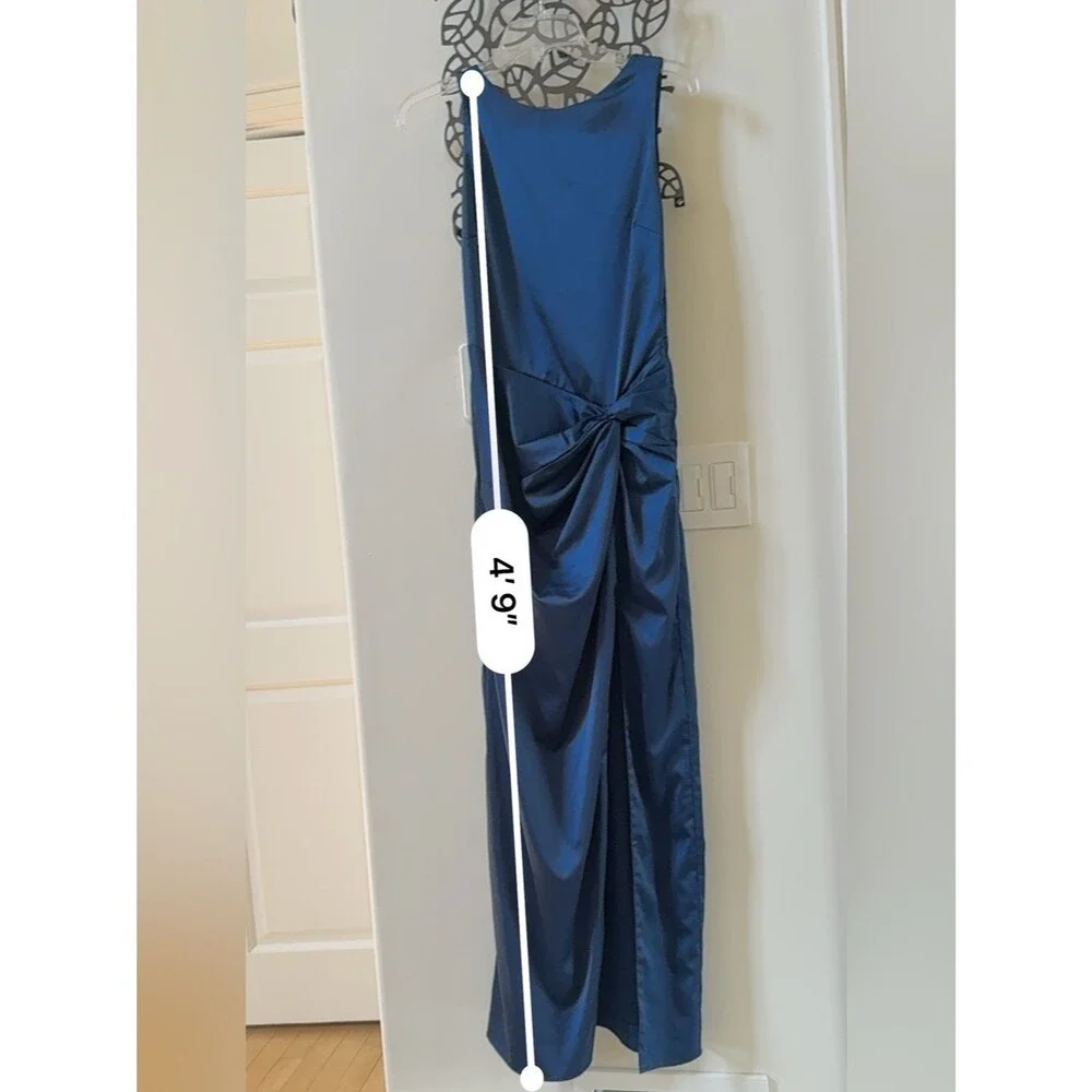Abercrombie & Fitch Split Knot Draped Skirt Maxi Satin Dress in Navy M NWOT